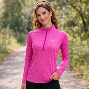Under Armour Womens Size M Pink Half Zip Pullover Long Sleeve Athletic Top Gym